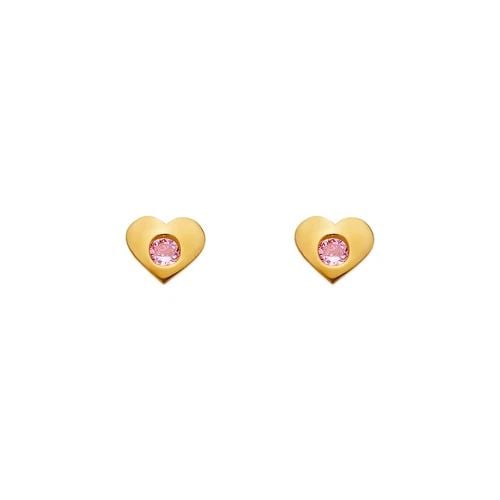NEW 14K YELLOW GOLD PINK HIGH POLISHED HEART STUD EARRINGS (1 of 2)