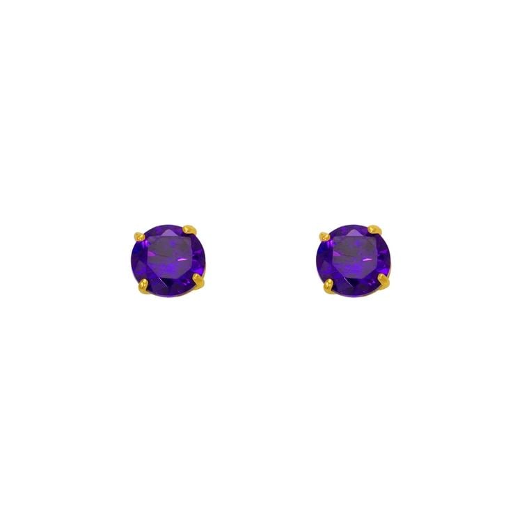 NEW 14K YELLOW GOLD PURPLE AMETHYST BIRTHSTONE SCREWBACK STUD EARRINGS (1 of 2)