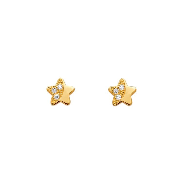 NEW 14K YELLOW GOLD STAR PAVE STUD EARRINGS: NEW 14K YELLOW GOLD STAR PAVE STUD EARRINGS STAR PAVE STUD EARRINGS NEW 14K YELLOW GOLD Width: Approx. 5x5mm Apx WEIGHT: 2g