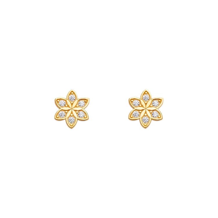 NEW 14K YELLOW GOLD SUNFLOWER PAVE STUD EARRINGS (1 of 2)