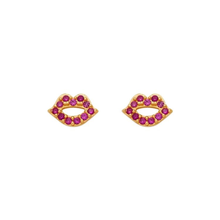 NEW 14K YELLOW GOLD ROSY LIPS STUD EARRINGS (1 of 2)