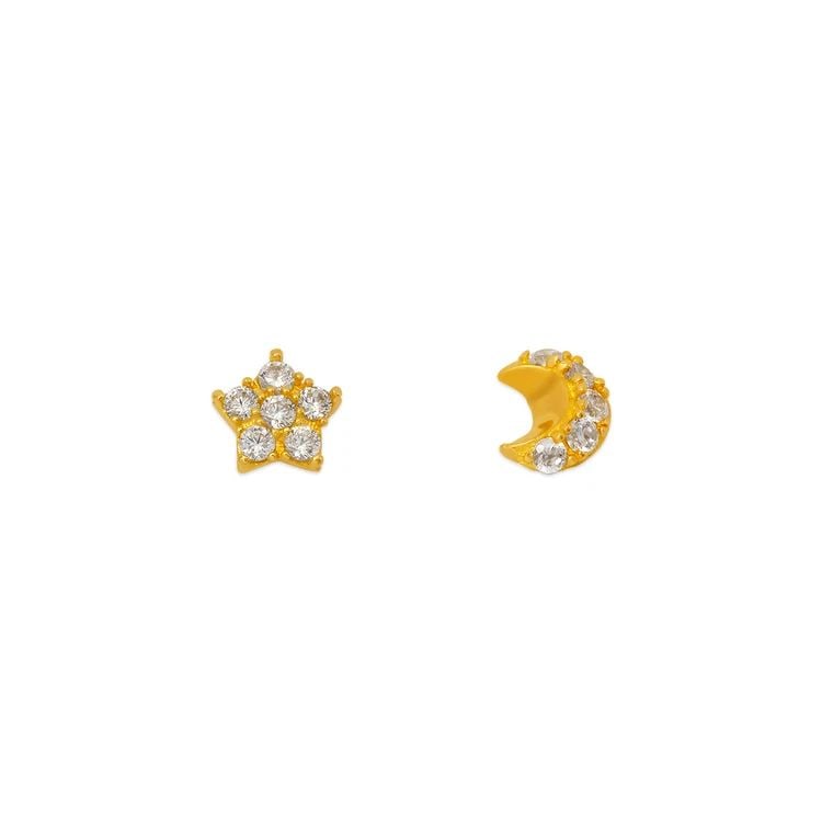 NEW 14K YELLOW GOLD STAR & MOON STUD EARRINGS (1 of 2)