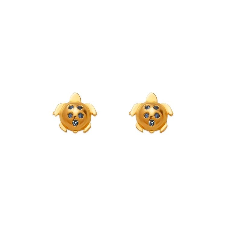 NEW 14K YELLOW GOLD SMALL GREEN TURTLE STUD EARRINGS (1 of 2)