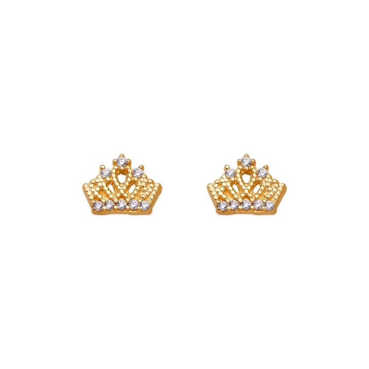 NEW 14K YELLOW GOLD RED TIARA STUD EARRINGS (1 of 2)