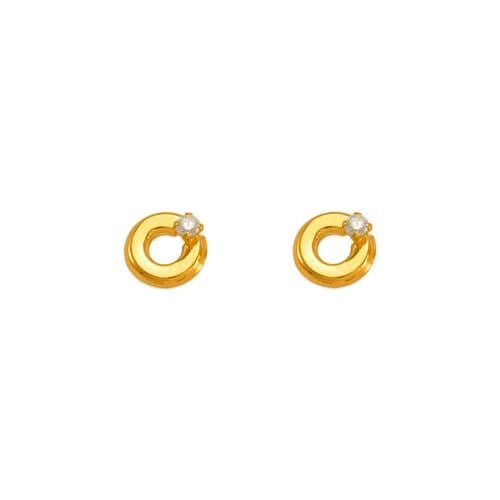 NEW 14K YELLOW GOLD WHITE CIRCLE STUD EARRINGS (1 of 2)