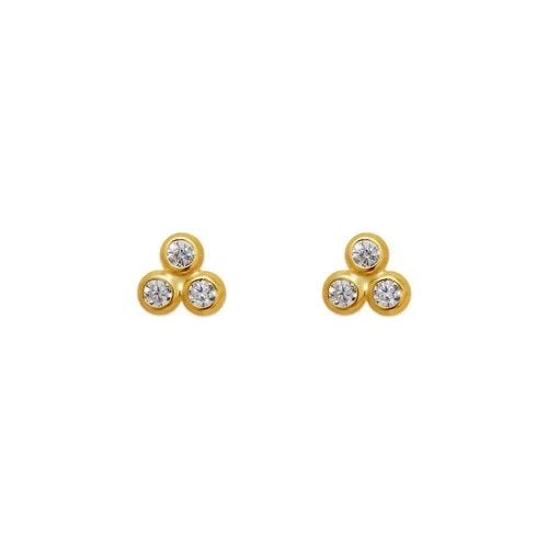 NEW 14K YELLOW GOLD WHITE CLOVER BEZEL STUD EARRINGS (1 of 2)