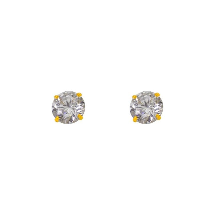 NEW 14K YELLOW GOLD WHITE BIRTHSTONE SCREWBACK STUD EARRINGS (1 of 2)