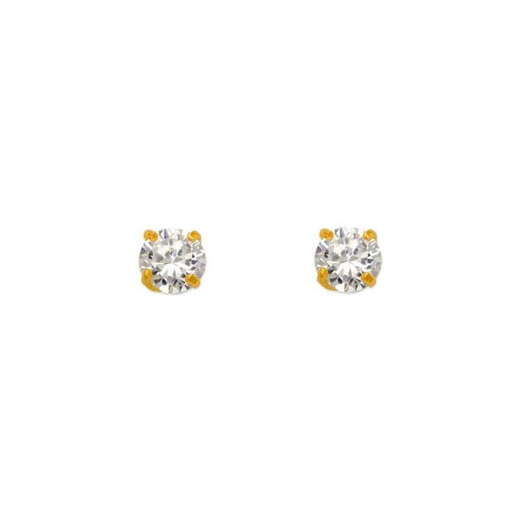 NEW 14K YELLOW GOLD WHITE BIRTHSTONE SCREWBACK STUD EARRINGS (1 of 2)