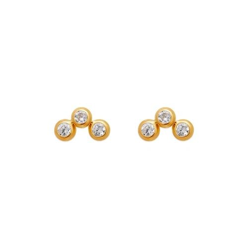 NEW 14K YELLOW GOLD WHITE ARC BEZEL STUD EARRINGS (1 of 2)