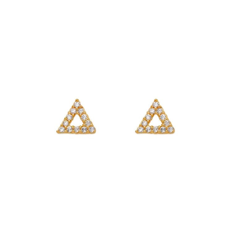 NEW 14K YELLOW GOLD TRIANGLE PAVE STUD EARRINGS (1 of 2)