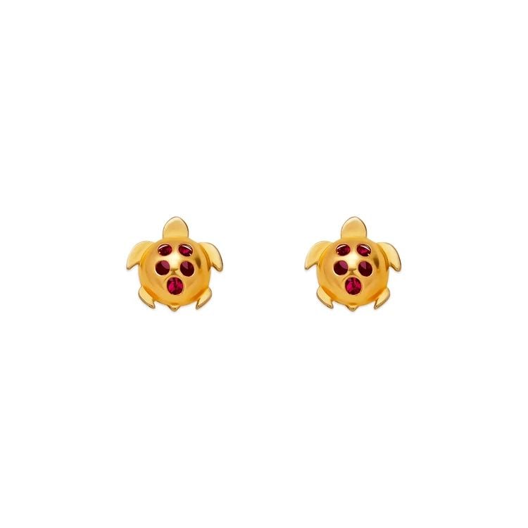 NEW 14K YELLOW GOLD SMALL PURPLE TURTLE STUD EARRINGS (1 of 2)