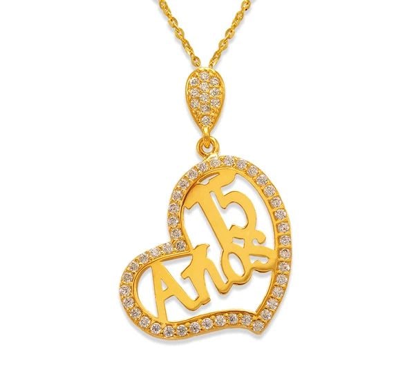 NEW 14K YELLOW GOLD FANCY 15 ANOS HEART PENDANT: NEW 14K YELLOW GOLD FANCY 15 ANOS HEART PENDANT FANCY 15 ANOS HEART PENDANT NEW 14K YELLOW GOLD Apx. WIDTH: 20x29mm Apx WEIGHT: 2.0g