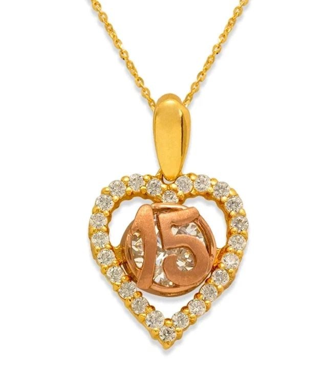 NEW 14K TWO TONE GOLD FANCY 15 ANOS HEART PENDANT: NEW 14K TWO TONE GOLD FANCY 15 ANOS HEART PENDANT FANCY 15 ANOS HEART PENDANT NEW 14K TWO TONE GOLD Apx. WIDTH: 12.5x15mm Apx WEIGHT: 2.0g
