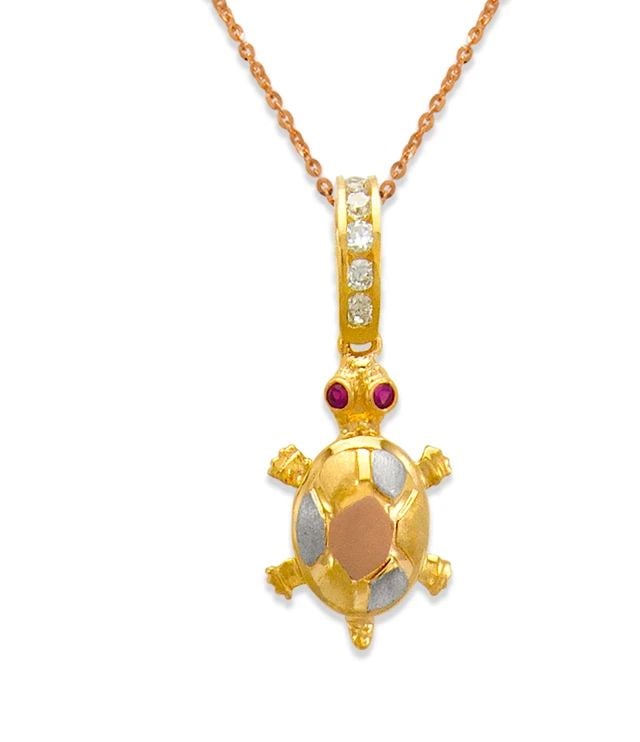 NEW 14K TRICOLOR GOLD FANCY TURTLE PENDANT (1 of 2)