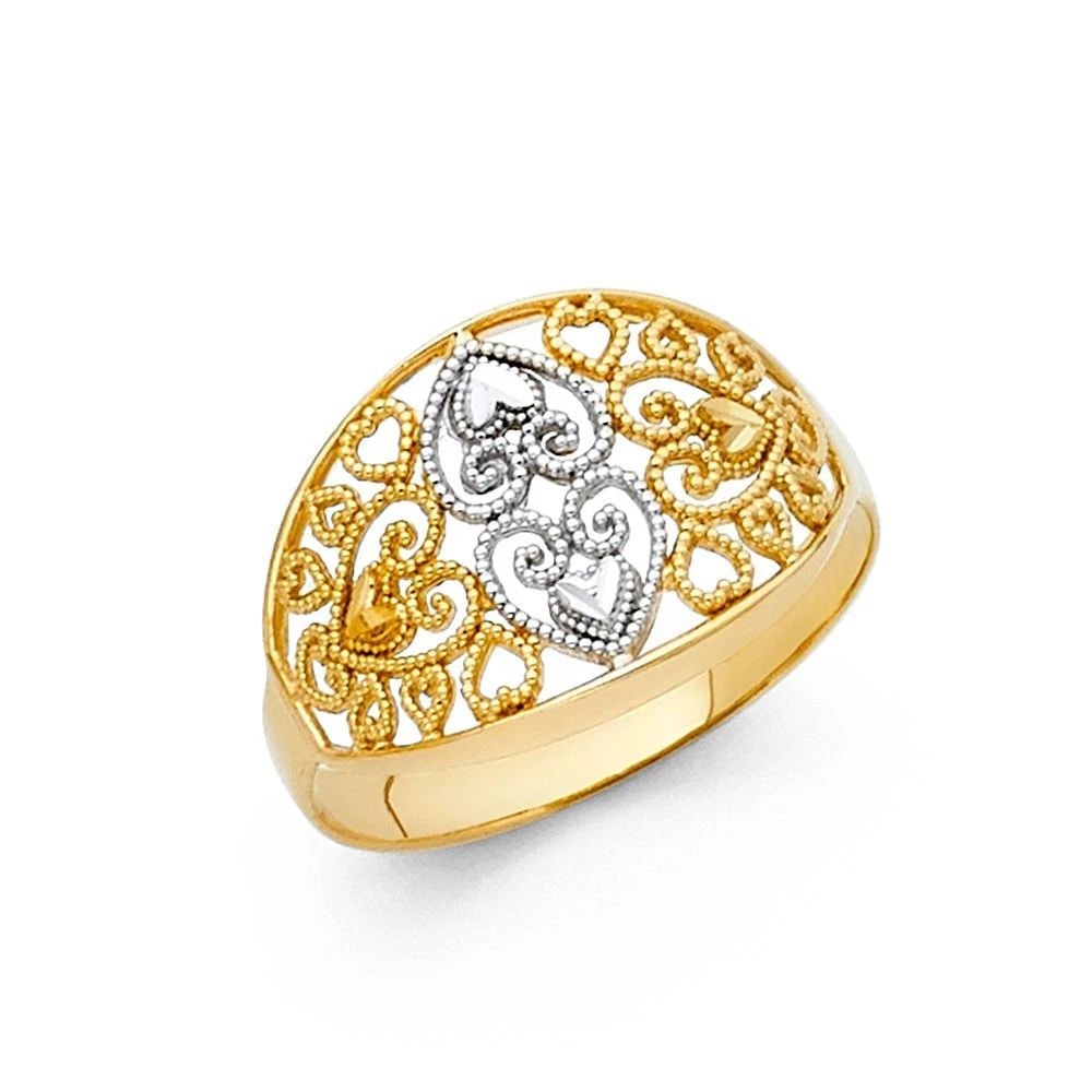 NEW 14K TWO TONE GOLD FANCY RING -SIZE 7: NEW 14K TWO TONE GOLD FANCY RING FANCY RING NEW 14K TWO TONE GOLD WIDTH : 12 mm Average Apx. WEIGHT : 2g