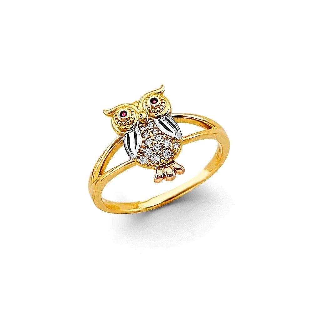 NEW 14K TRI COLOR GOLD OWL RING- SIZE 7 (1 of 2)