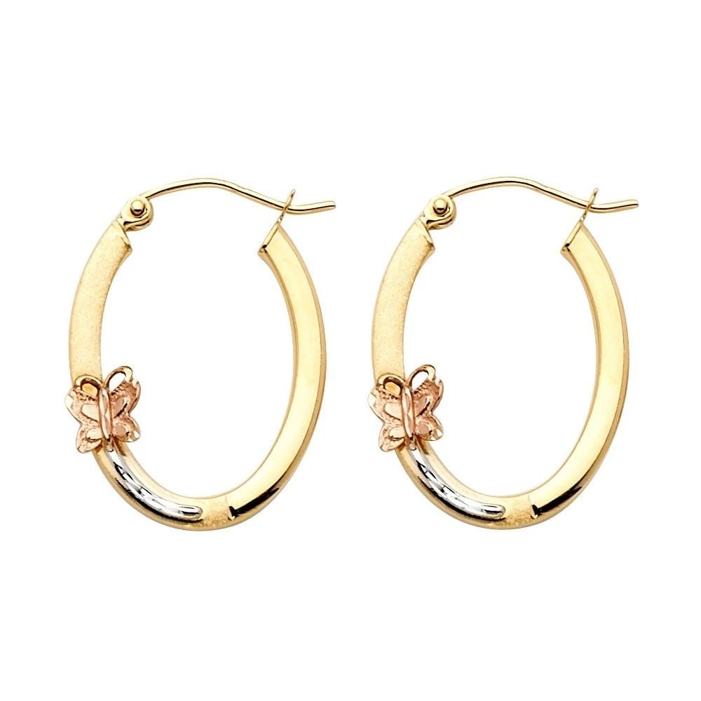 NEW 14K TRI COLOR GOLD SMALL BUTTERFLY OVAL EARRINGS (1 of 2)