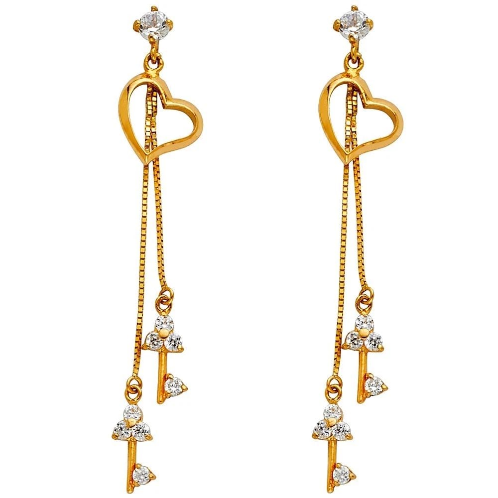 NEW 14K YELLOW GOLD DANGLE HUGGIES EARRINGS (1 of 2)