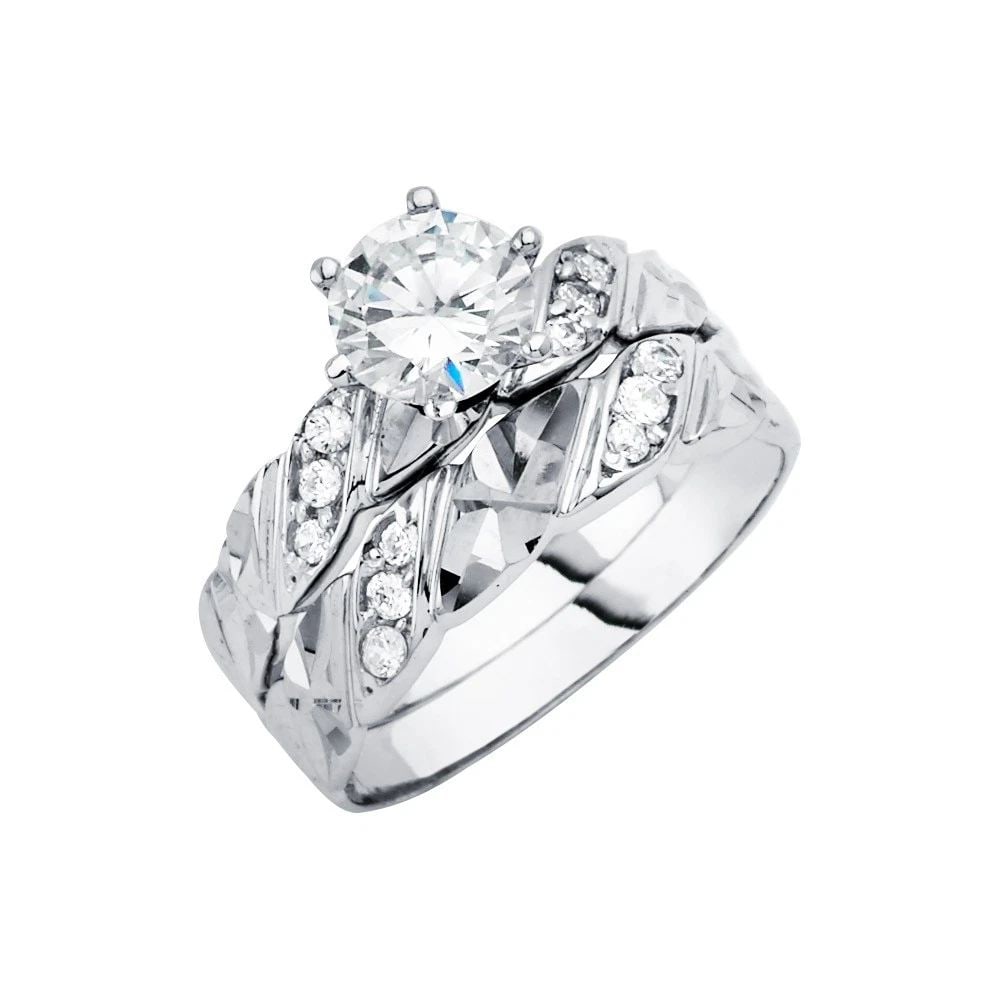 NEW 14K WHITE GOLD LADIES WEDDING BAND/TRIO SET -SIZE 7 (1 of 2)