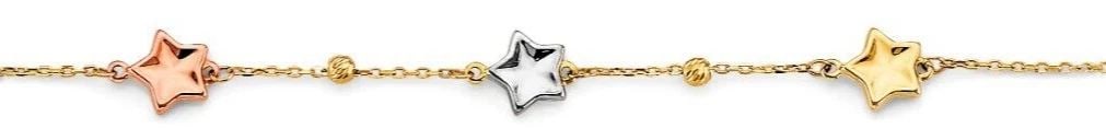 NEW 14K TRI COLOR GOLD STAR BABY BRACELET: NEW 14K TRI COLOR GOLD STAR BABY BRACELET STAR BABY BRACELET NEW 14K TRI COLOR GOLD LENGTH - 5+1in Apx WEIGHT - g