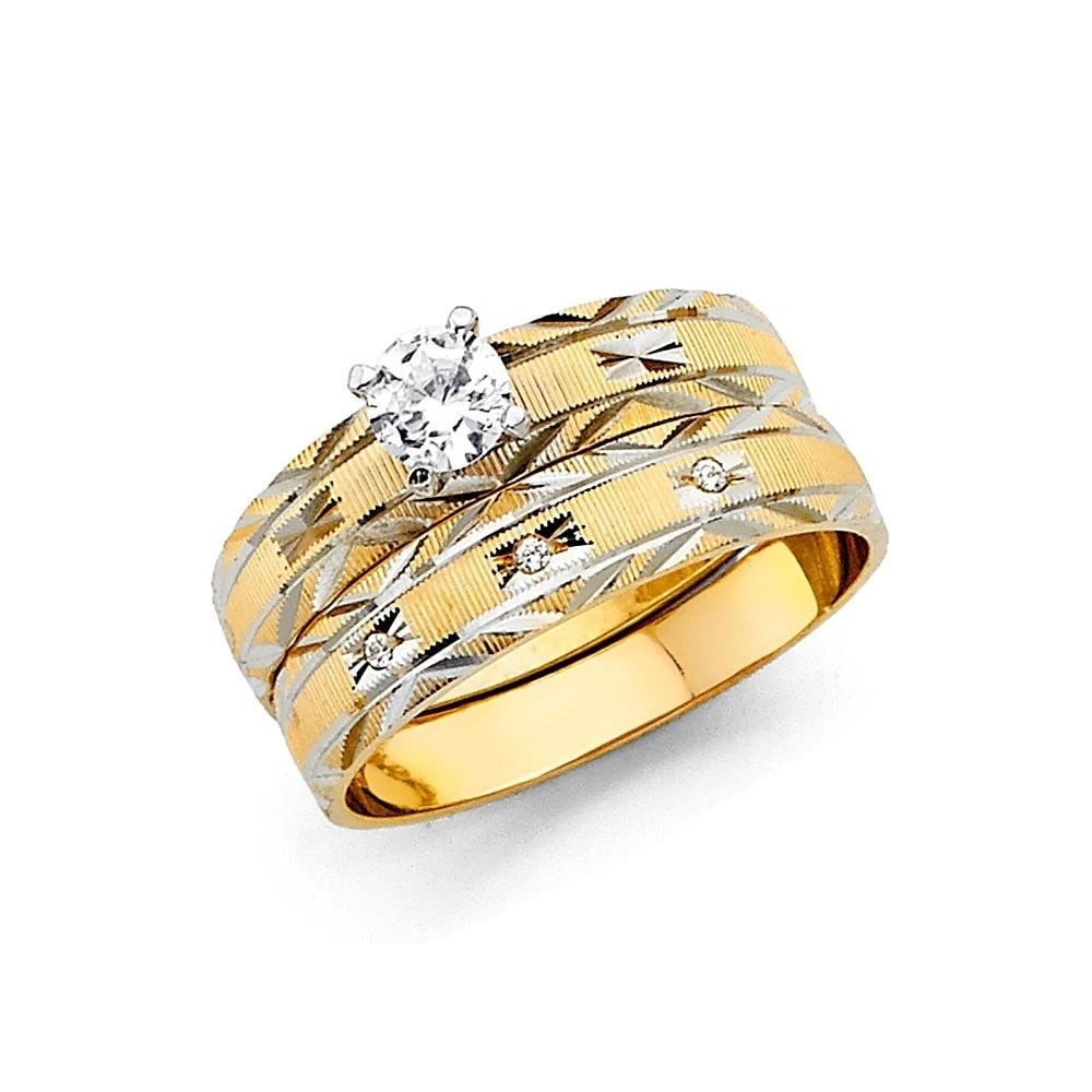 NEW 14K TWO TONE GOLD LADIES ENGAGEMENT RING -SIZE 7: NEW 14K TWO TONE GOLD LADIES ENGAGEMENT RING LADIES ENGAGEMENT RING NEW 14K TWO TONE GOLD WIDTH : 4 mm Average Apx. WEIGHT : 2g