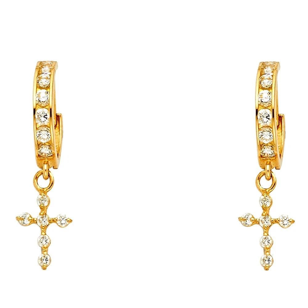 NEW 14K YELLOW GOLD DANGLE HUGGIES EARRINGS (1 of 2)