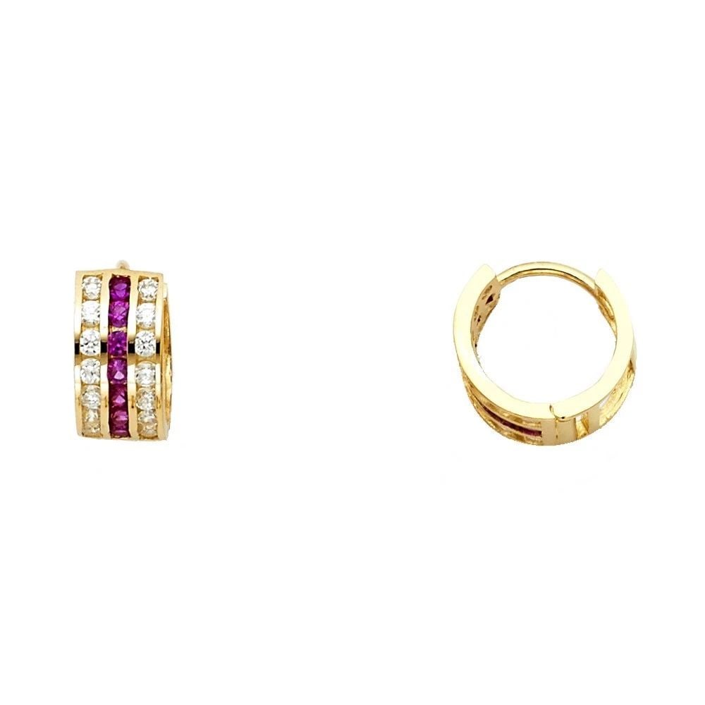 NEW 14K YELLOW GOLD RED & WHITE HUGGIES EARRINGS: NEW 14K YELLOW GOLD RED & WHITE HUGGIES EARRINGS RED & WHITE HUGGIES EARRINGS NEW 14K YELLOW GOLD HEIGHT - 10 mm WIDTH - 10 mm Apx WEIGHT - 1.5 g