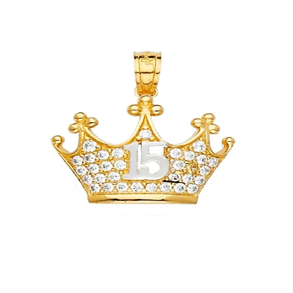 NEW 14K YELLOW GOLD 15 YEARS CROWN PENDANT (1 of 2)