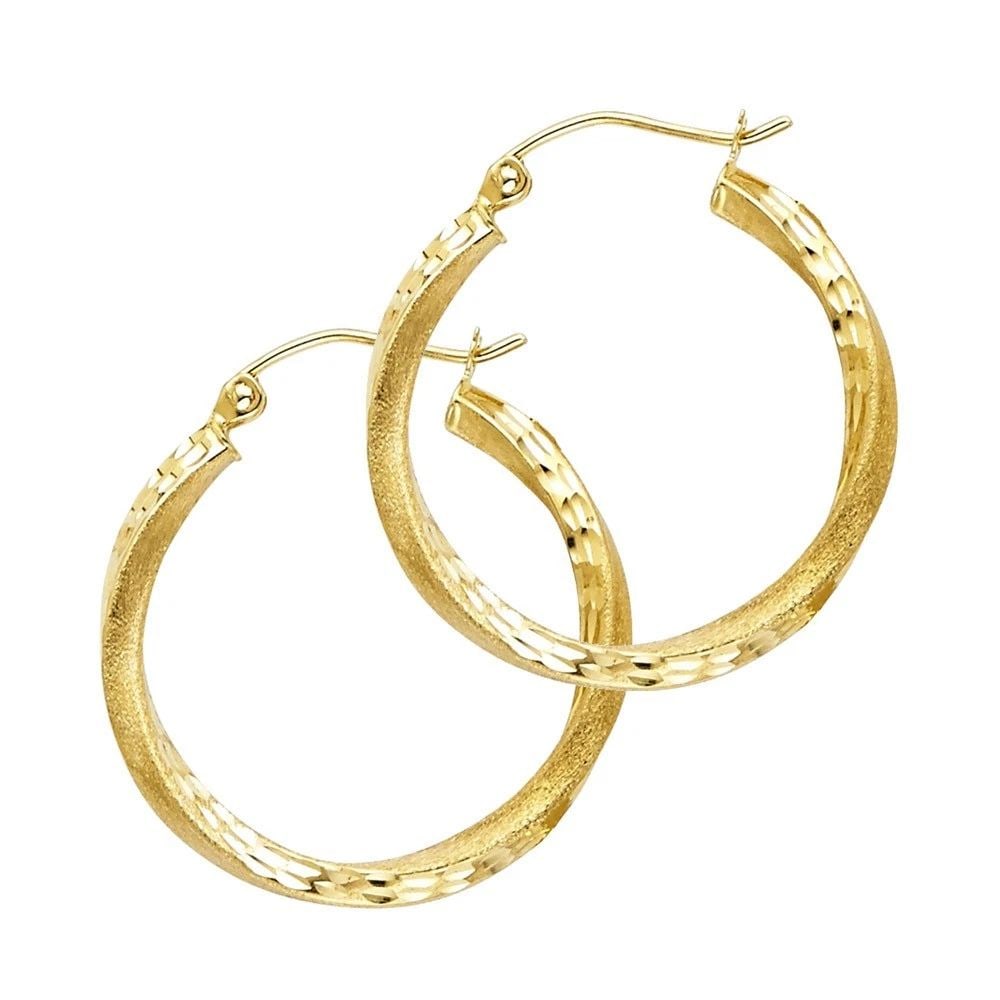 NEW 14K YELLOW GOLD SF DC 2.6MM SWIRL HOOP EARRINGS (20MM) (1 of 2)