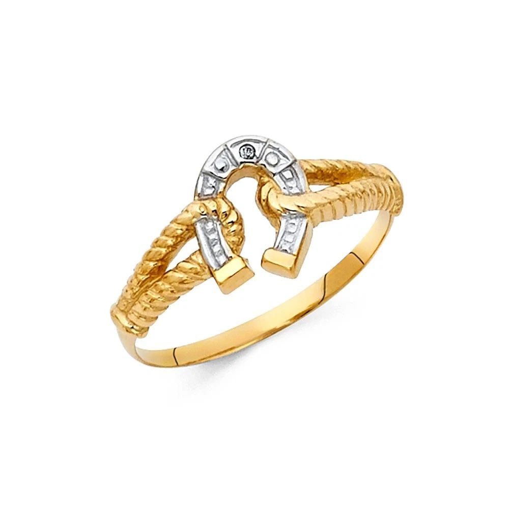 NEW 14K TWO TONE GOLD LUCKY HORSE SHOE RING -SIZE 7 (1 of 2)