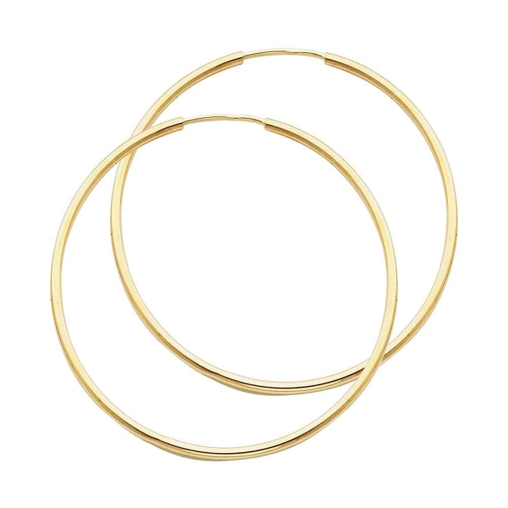 NEW 14K YELLOW GOLD 1.5MM ROUND TUBE POLISHED ENDLESS HOOP EARRINGS (35MM) (1 of 2)