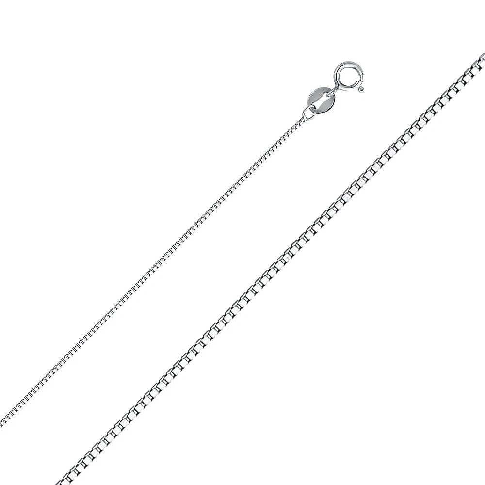 NEW NEW 14K WHITE GOLD 0.6MM BOX CHAIN: 14K WHITE GOLD 0.6MM BOX CHAIN 0.6MM BOX CHAIN NEW 14K WHITE GOLD WIDTH: 0.6mm AVERAGE Apx WEIGHT: 1.3g
