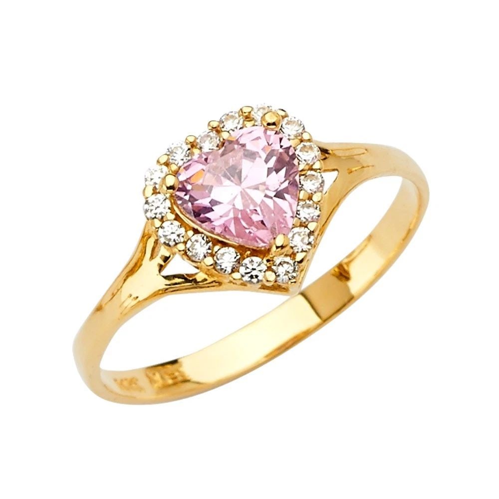 NEW 14K YELLOW GOLD PINK HEART ENGAGEMENT RING - SIZE 7 (1 of 2)