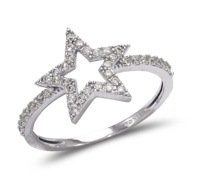NEW 14K WHITE GOLD LADIES FANCY WHITE STAR RING (1 of 2)