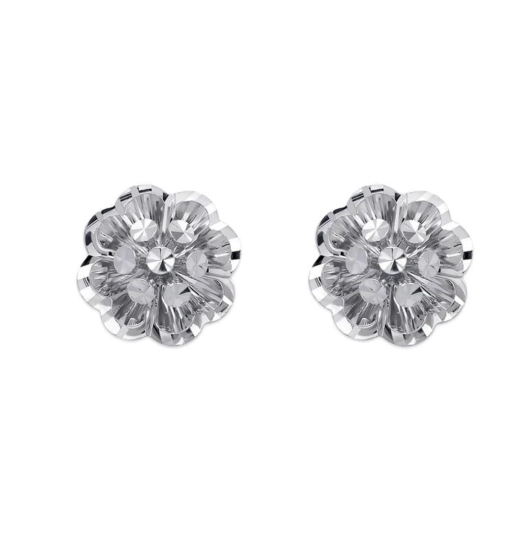 NEW 14K WHITE GOLD DIAMOND CUT FLOWER STUD EARRINGS (1 of 2)