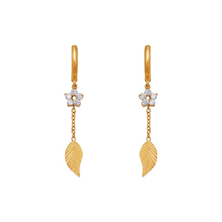 NEW 14K YELLOW GOLD FANCY LEAF DANGLING EARRINGS (1 of 2)