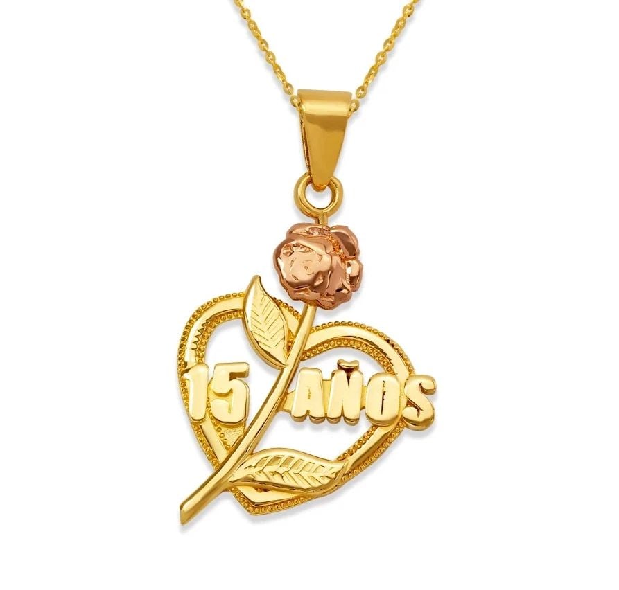 NEW 14K TWO TONE GOLD 15 ANOS ROSE HEART PENDANT: NEW 14K TWO TONE GOLD 15 ANOS ROSE HEART PENDANT 15 ANOS ROSE HEART PENDANT NEW 14K TWO TONE GOLD Apx. WIDTH: 17x22mm Apx WEIGHT: 1.9g