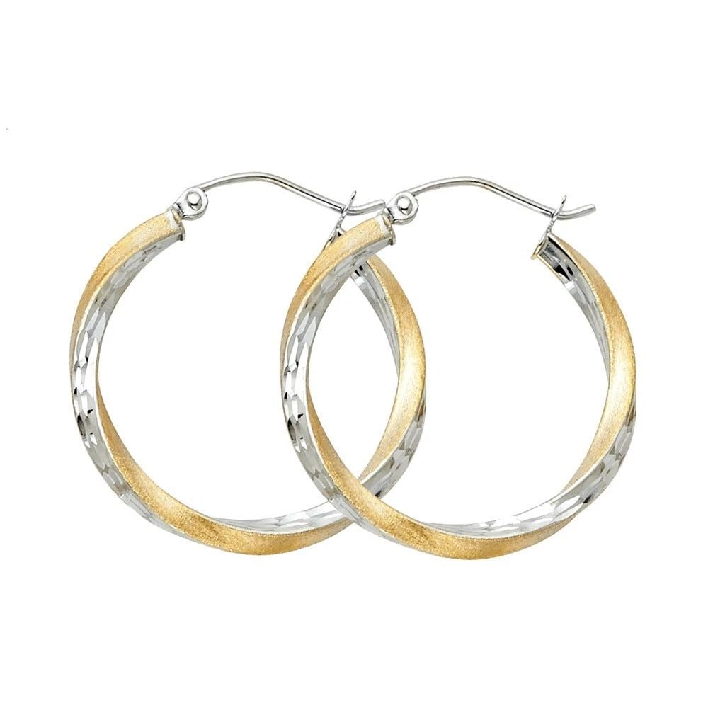 NEW 14K TWO TONE GOLD SF DC 2.6MM SWIRL HOOP EARRINGS (20MM): NEW 14K TWO TONE GOLD SF DC 2.6MM SWIRL HOOP EARRINGS (20MM) SF DC 2.6MM SWIRL HOOP EARRINGS (20MM) NEW 14K TWO TONE GOLD Height : 20 mm Width : 20 mm Weight : 1.4g