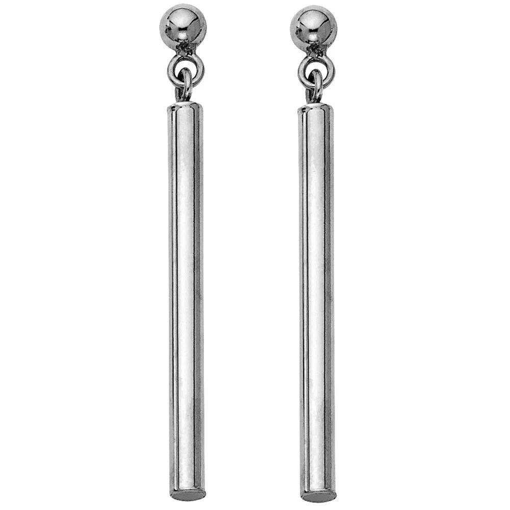 NEW 14K WHITE GOLD ROUND BAR HANGING EARRINGS (1 of 2)