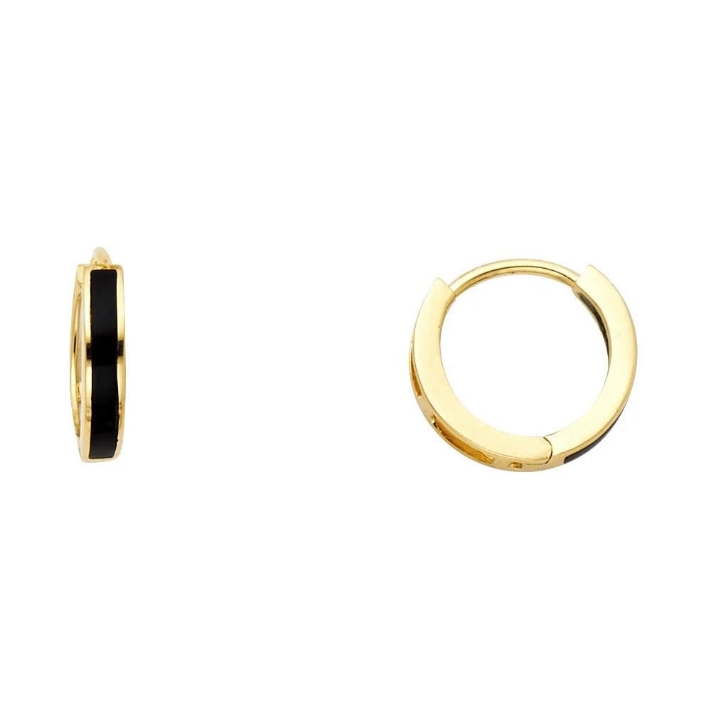 NEW 14K YELLOW GOLD ONYX HUGGIES EARRINGS: NEW 14K YELLOW GOLD ONYX HUGGIES EARRINGS ONYX HUGGIES EARRINGS NEW 14K YELLOW GOLD HEIGHT - 10 mm WIDTH - 10 mm Apx WEIGHT - 1.4 g