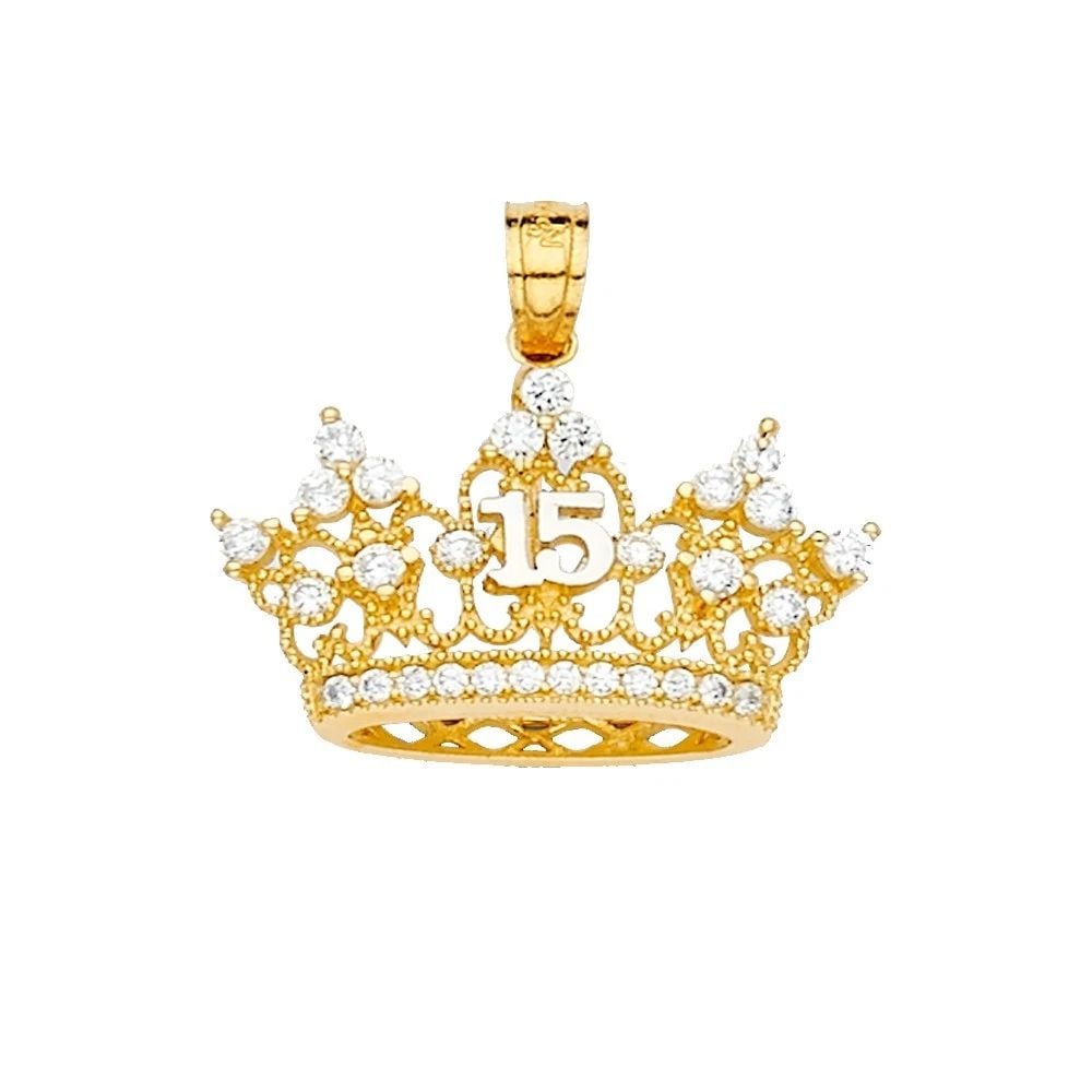 NEW 14K YELLOW GOLD 15 YEARS CROWN PENDANT (1 of 2)
