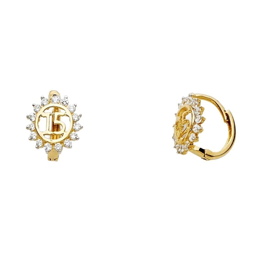 NEW 14K TWO TONE GOLD 15 YEARS HUGGIES EARRINGS (1 of 2)