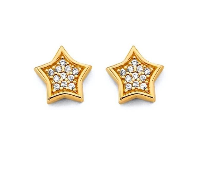 NEW 14K YELLOW GOLD STAR PUSH BACK EARRINGS (1 of 2)