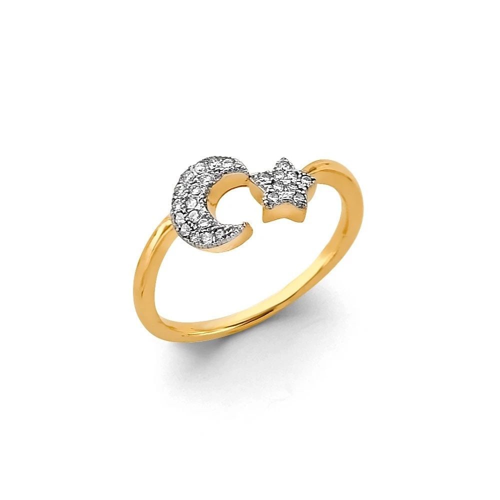 NEW 14K TWO TONE GOLD MOON & STAR RING -SIZE 7 (1 of 2)