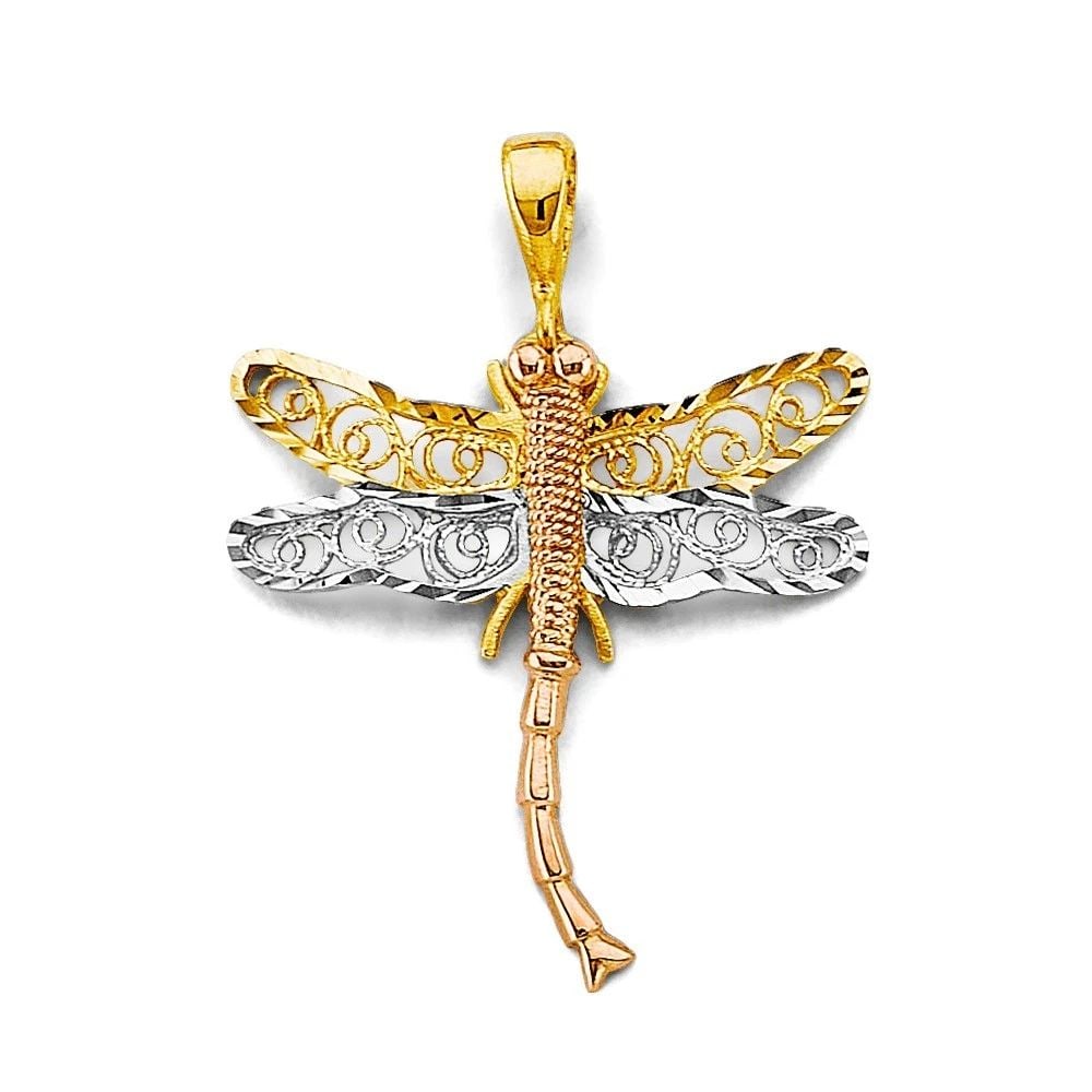 NEW 14K TRI COLOR GOLD DRAGONFLY PENDANT (1 of 2)