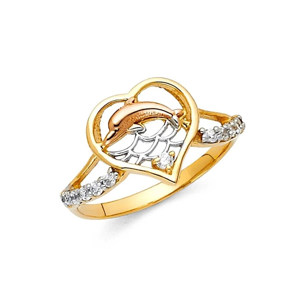NEW 14K TRI COLOR GOLD FANCY DOLPHIN RING -SIZE 7 (1 of 2)