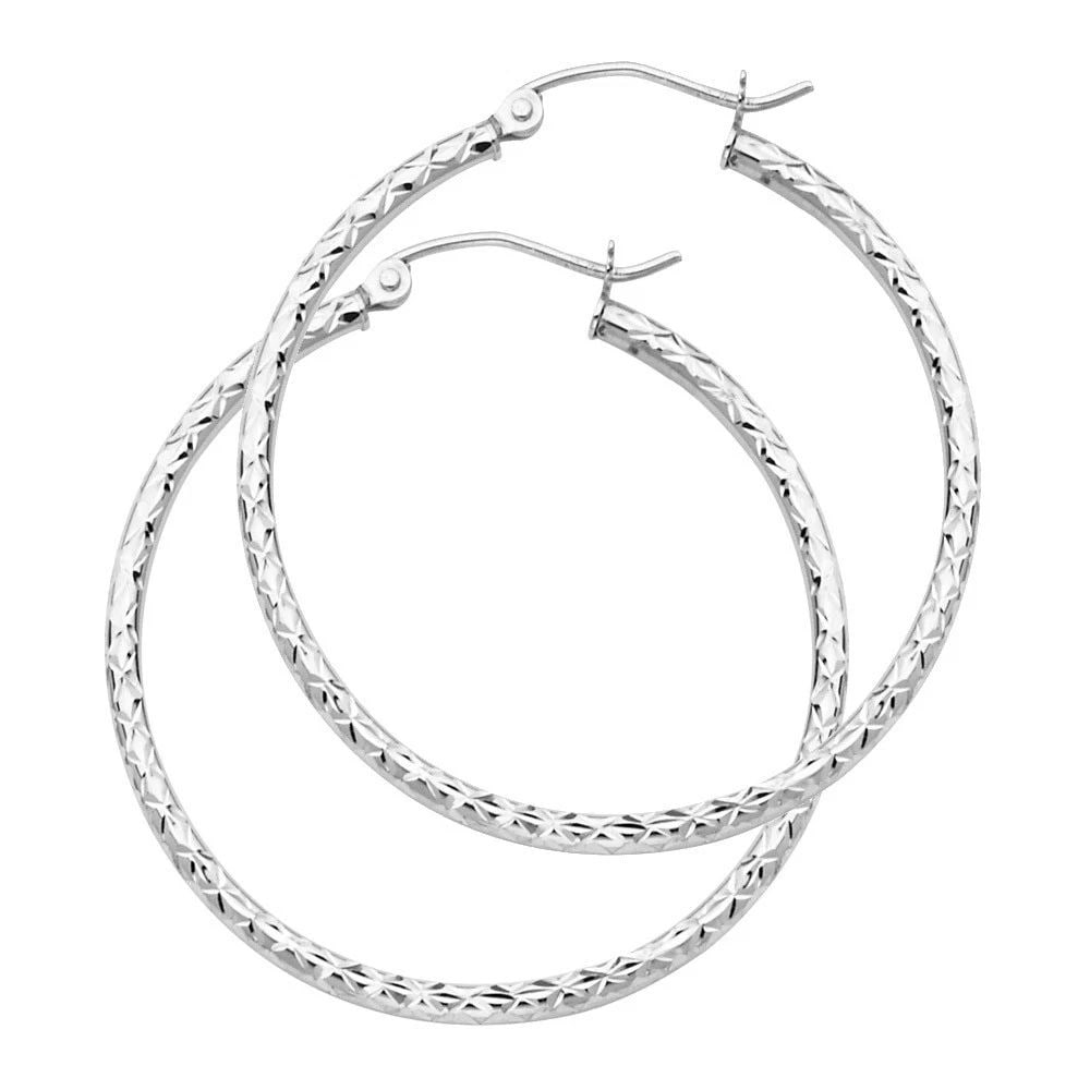 NEW 14K WHITE GOLD SILK DC 1.5MM ROUND TUBE HOOP EARRINGS (35MM) (1 of 2)