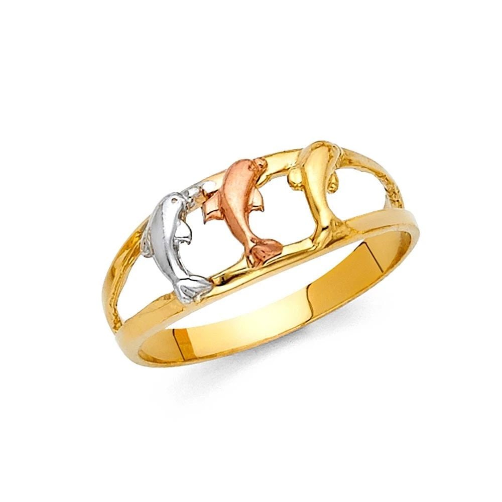 NEW 14K TRI COLOR GOLD FANCY DOLPHIN RING -SIZE 7 (1 of 2)