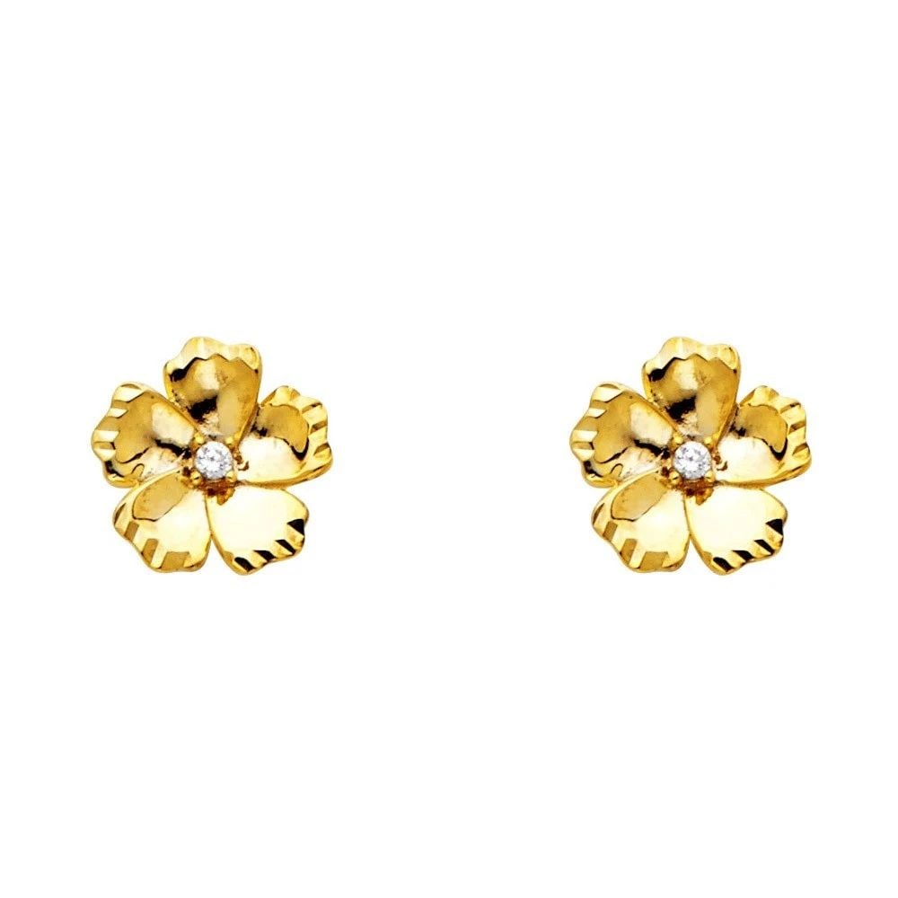 NEW 14K YELLOW GOLD FLOWER POST EARRINGS (1 of 2)
