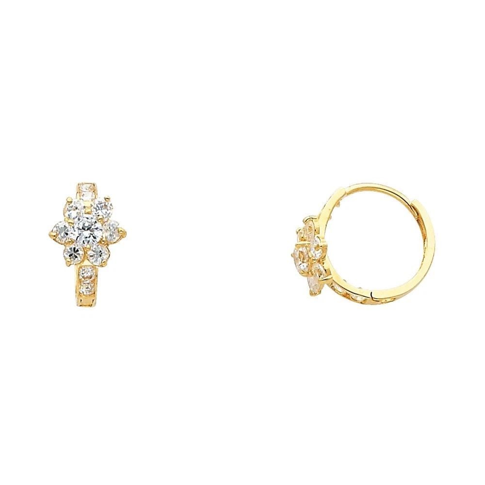 NEW 14K YELLOW GOLD FLOWER HUGGIES EARRINGS (1 of 2)